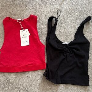 Zara Red and Black Crop Tops